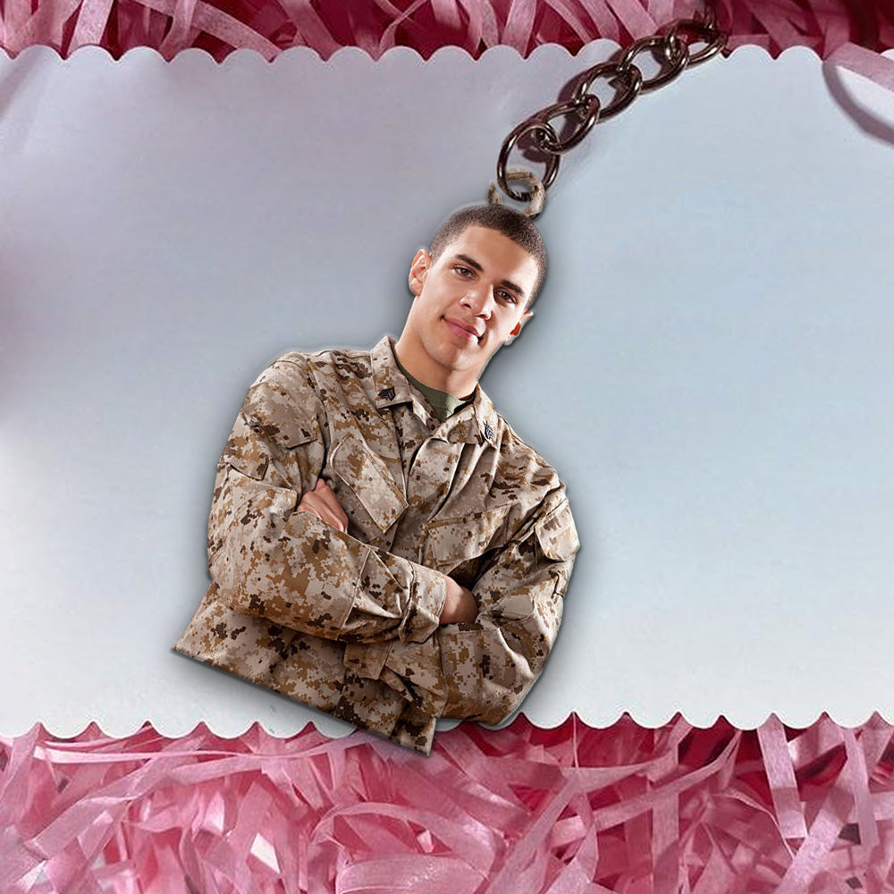 Custom Photo Personalized Acrylic Keychain Military Customize Image Ornament For Military Families