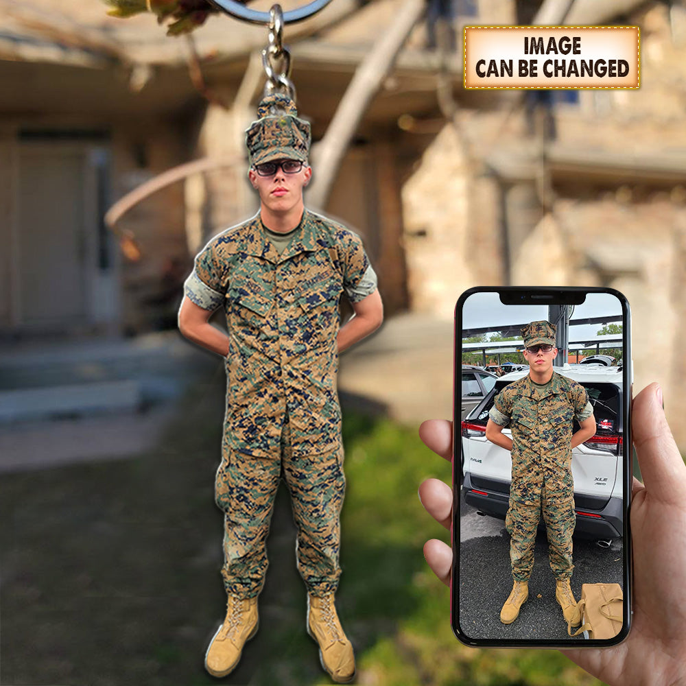 Custom Photo Personalized Acrylic Keychain Military Customize Image Ornament For Military Families