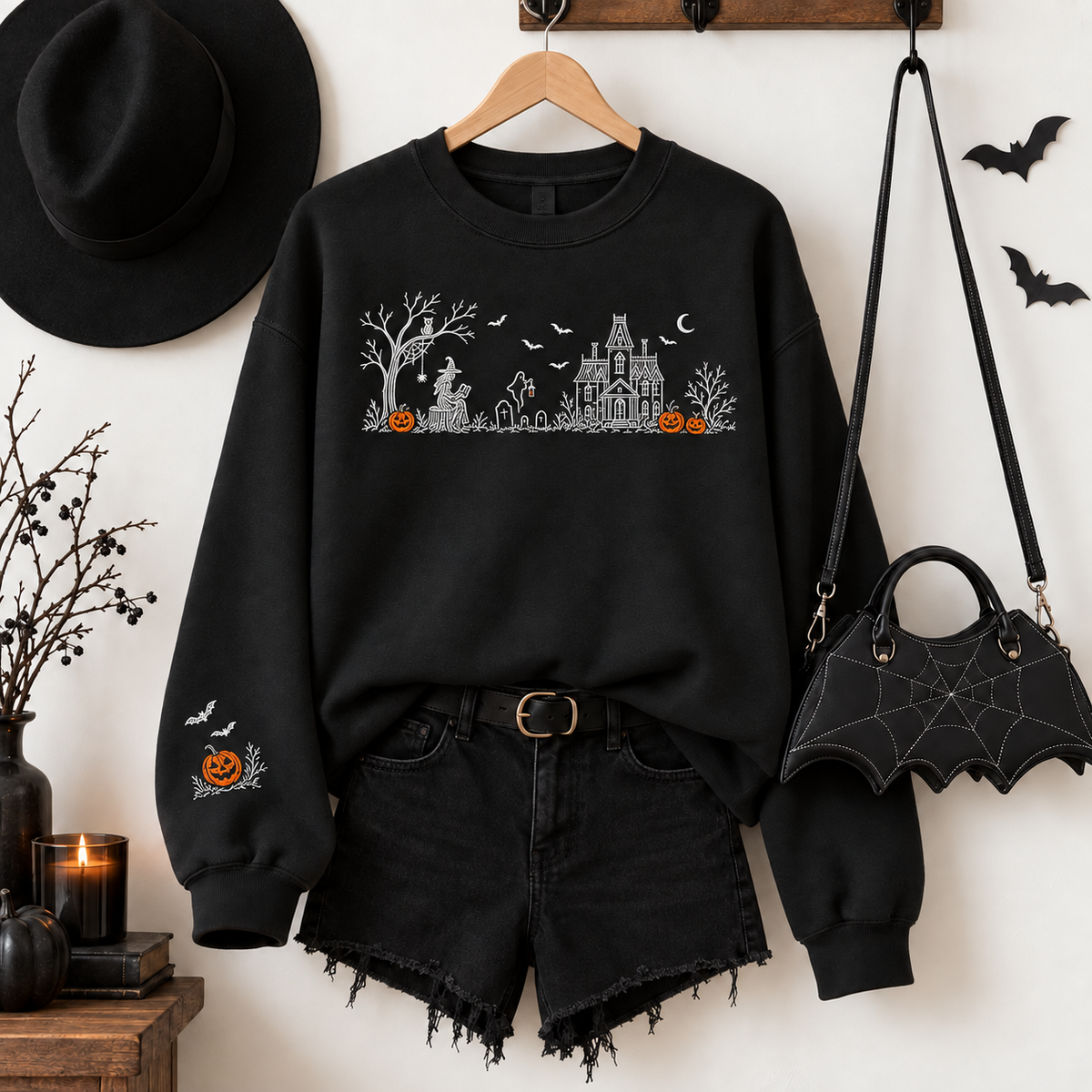 Embroidered Haunted Manor Halloween Sweatshirt: Choose Gildan or Pigment Dyed Vintage Line Art Crewneck, Retro Halloween Scene 39c0d9b2-5c36-44ba-aa7d-41a32d98e915-99fd8a78-d6fc-45df-8971-8fccd47e02bb.png