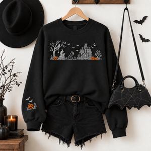 Embroidered Haunted Manor Halloween Sweatshirt: Choose Gildan or Pigment Dyed Vintage Line Art Crewneck, Retro Halloween Scene 39c0d9b2-5c36-44ba-aa7d-41a32d98e915-99fd8a78-d6fc-45df-8971-8fccd47e02bb.png