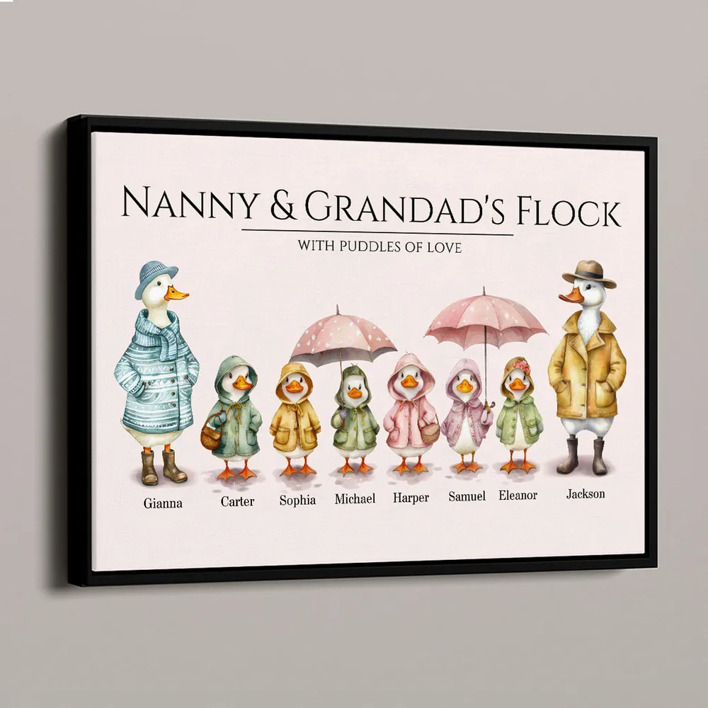Grandparents Grandma Grandad's Flock Cute Watercolor Ducks Personalised Poster