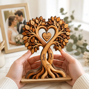 Couple Heart Tree - Personalized Wooden Plaque - Anniversary Gift for Him, Gift for Her