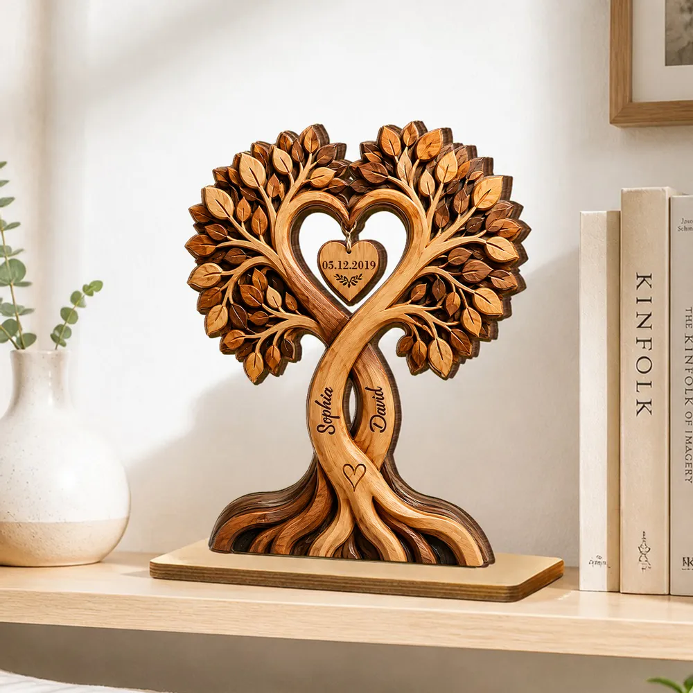 Couple Heart Tree - Personalized Wooden Plaque - Anniversary Gift for Him, Gift for Her