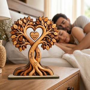 Couple Heart Tree - Personalized Wooden Plaque - Anniversary Gift for Him, Gift for Her