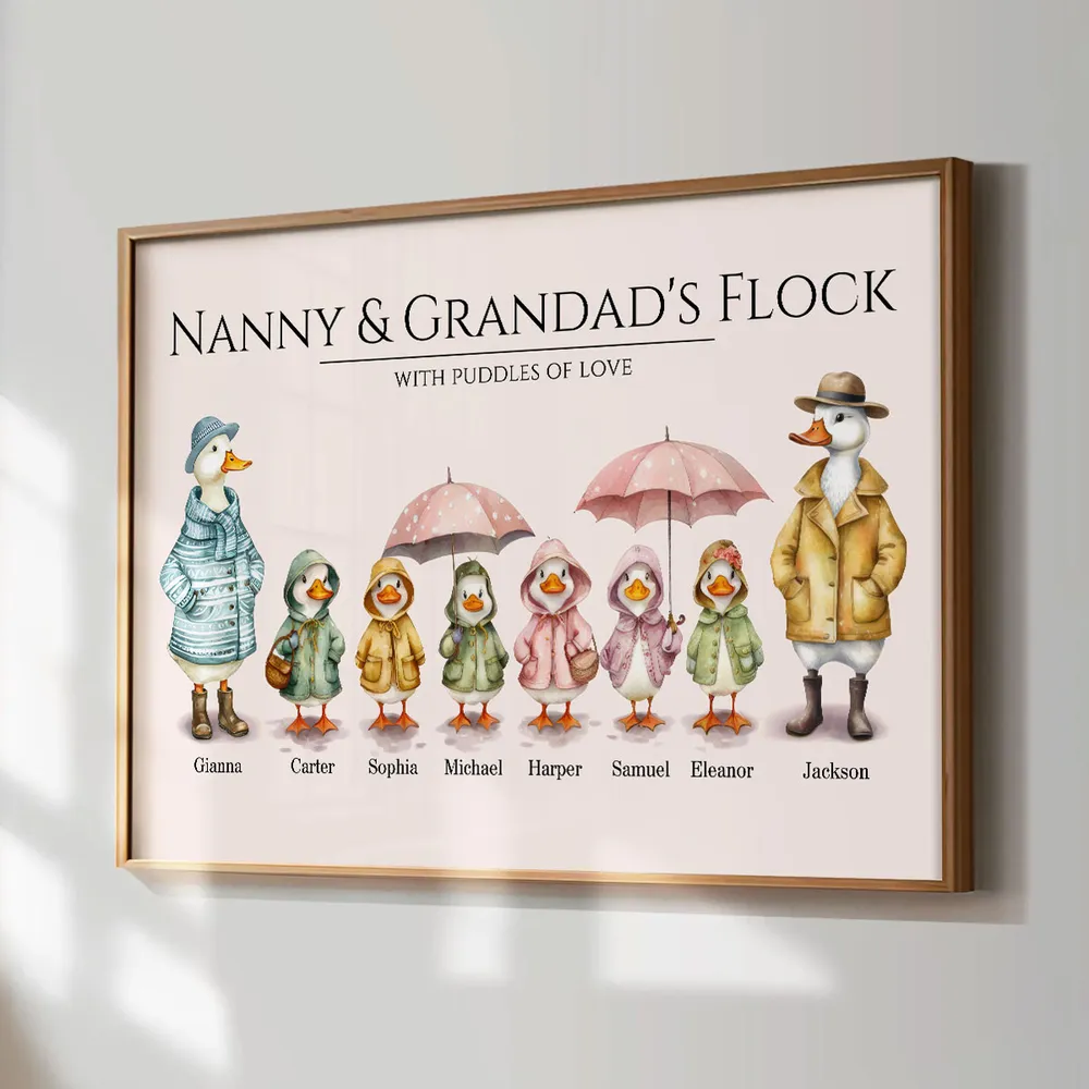 Grandparents Grandma Grandad's Flock Cute Watercolor Ducks Personalised Poster