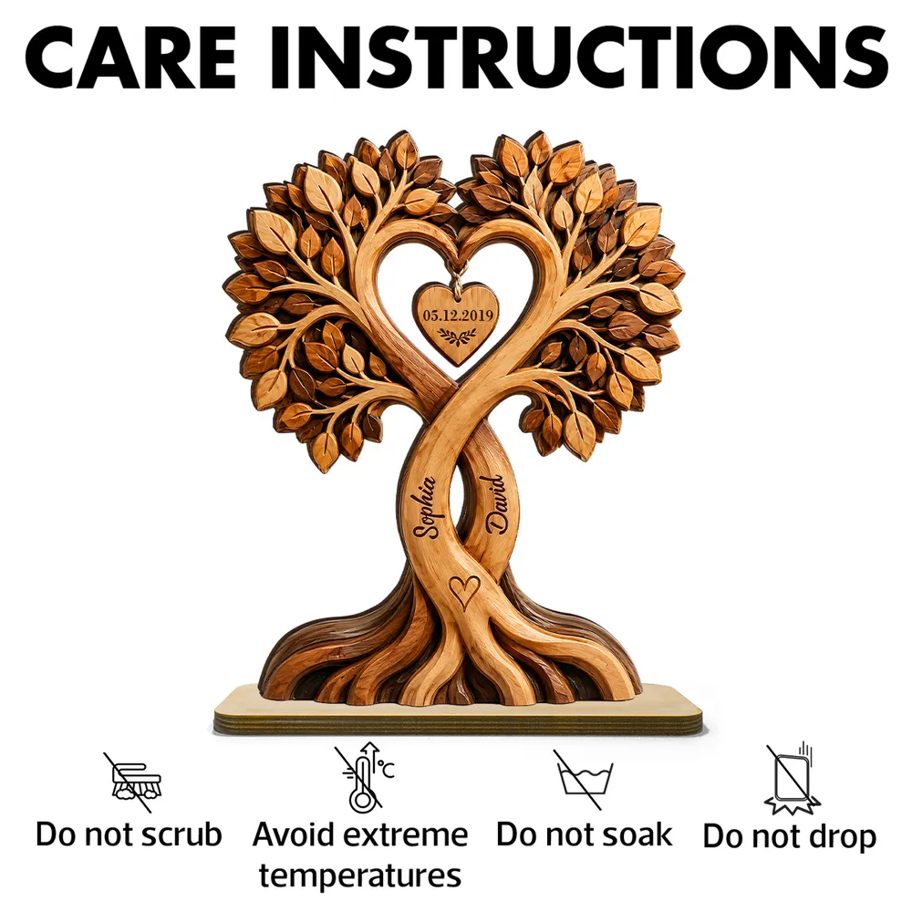 Couple Heart Tree - Personalized Wooden Plaque - Anniversary Gift for Him, Gift for Her