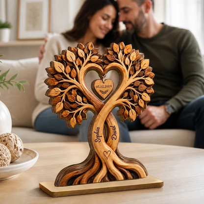 Couple Heart Tree - Personalized Wooden Plaque - Anniversary Gift for Him, Gift for Her