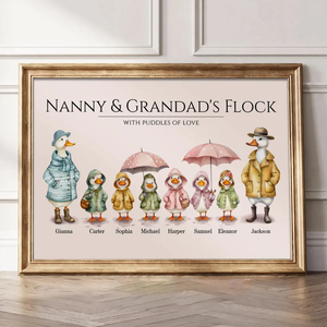 Grandparents Grandma Grandad's Flock Cute Watercolor Ducks Personalised Poster