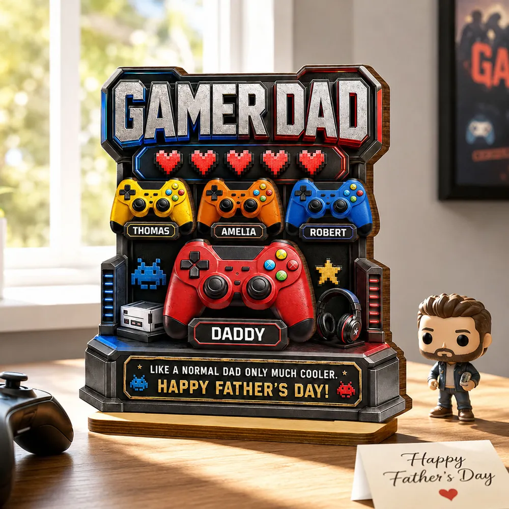 Gamer Dad Much Cooler - Personalized Wooden Plaque - Father's Day Gift for Dad, Husband