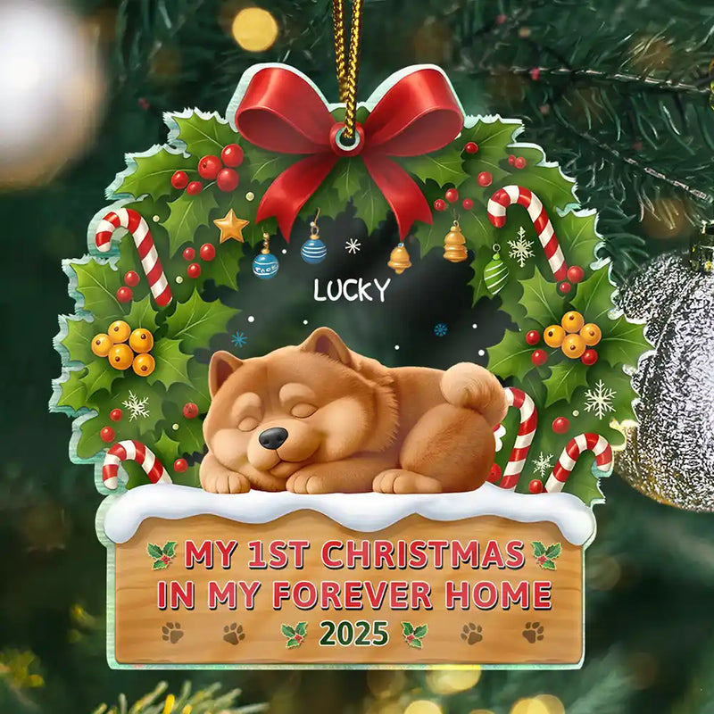 3D Effect Dog My 1st Christmas In My Forever Home - Personalized Custom Shaped Acrylic Ornament
