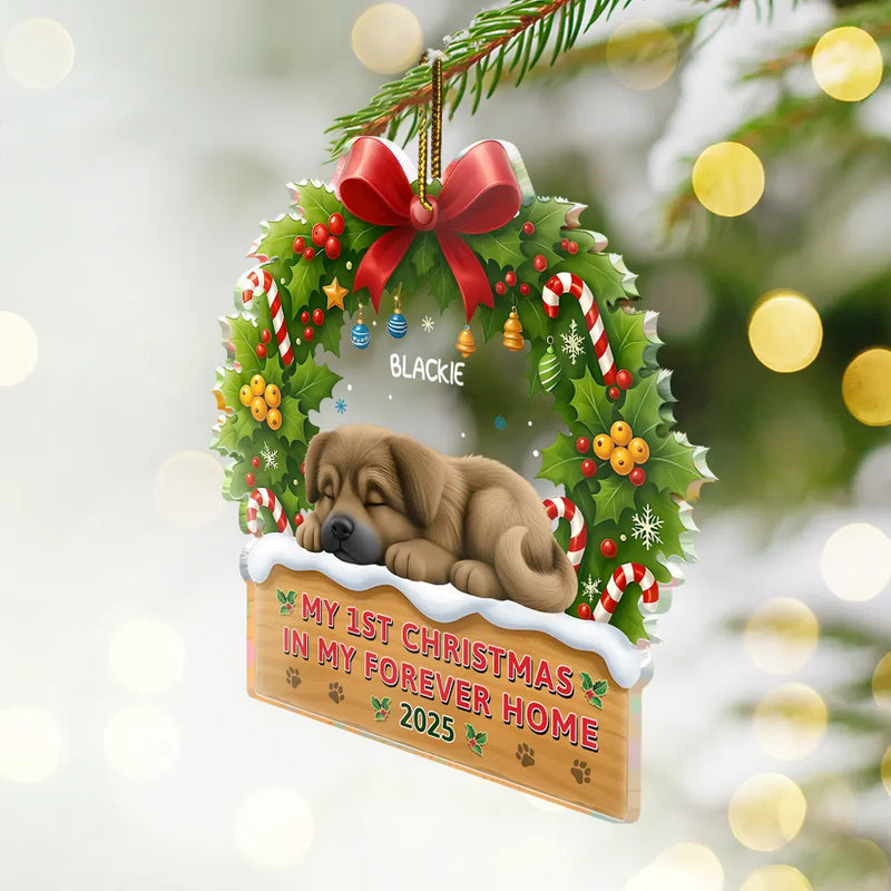 3D Effect Dog My 1st Christmas In My Forever Home - Personalized Custom Shaped Acrylic Ornament