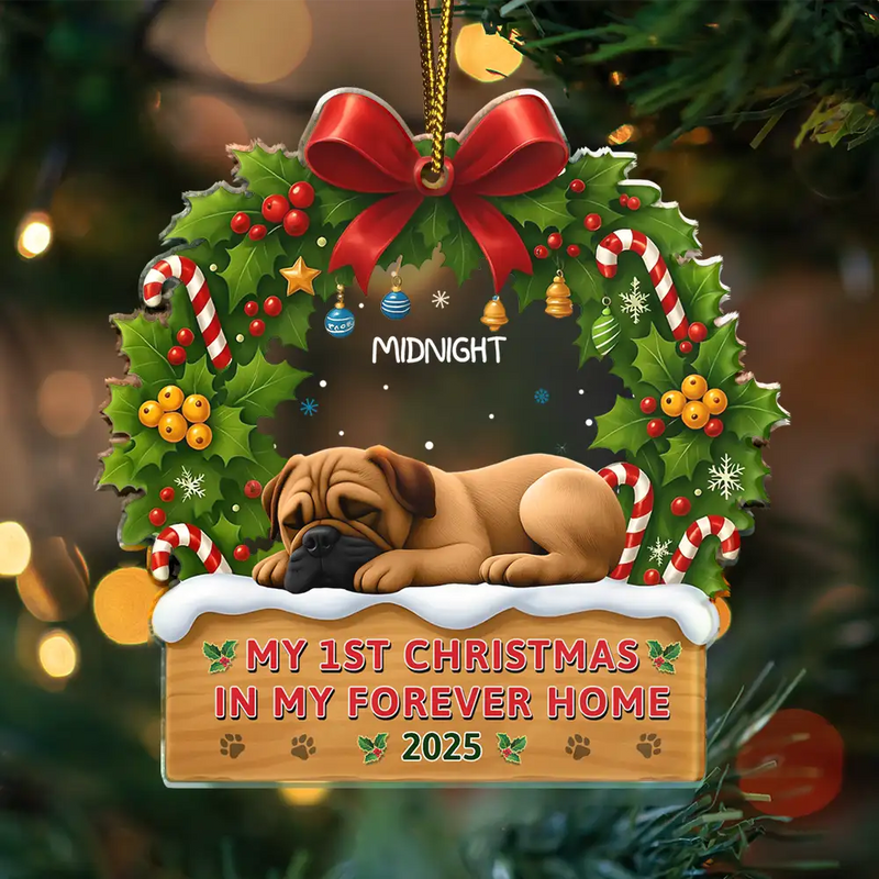 3D Effect Dog My 1st Christmas In My Forever Home - Personalized Custom Shaped Acrylic Ornament