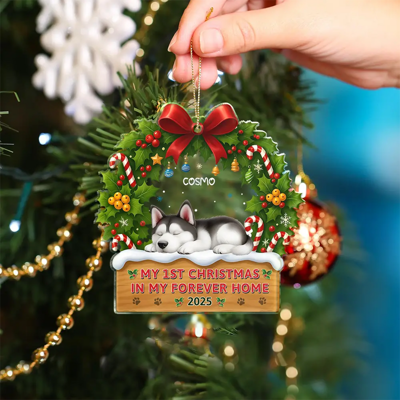 3D Effect Dog My 1st Christmas In My Forever Home - Personalized Custom Shaped Acrylic Ornament
