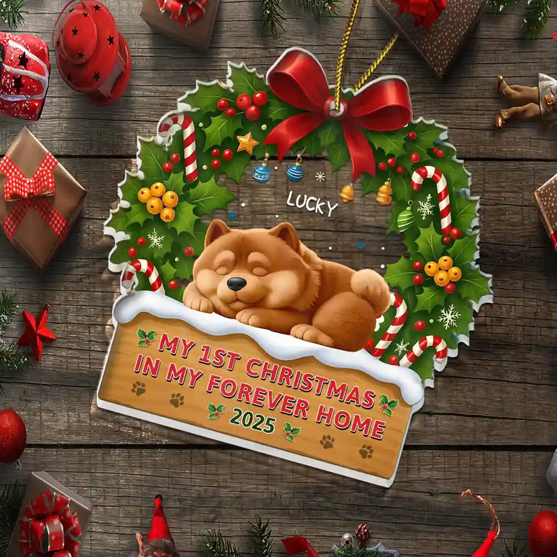 3D Effect Dog My 1st Christmas In My Forever Home - Personalized Custom Shaped Acrylic Ornament