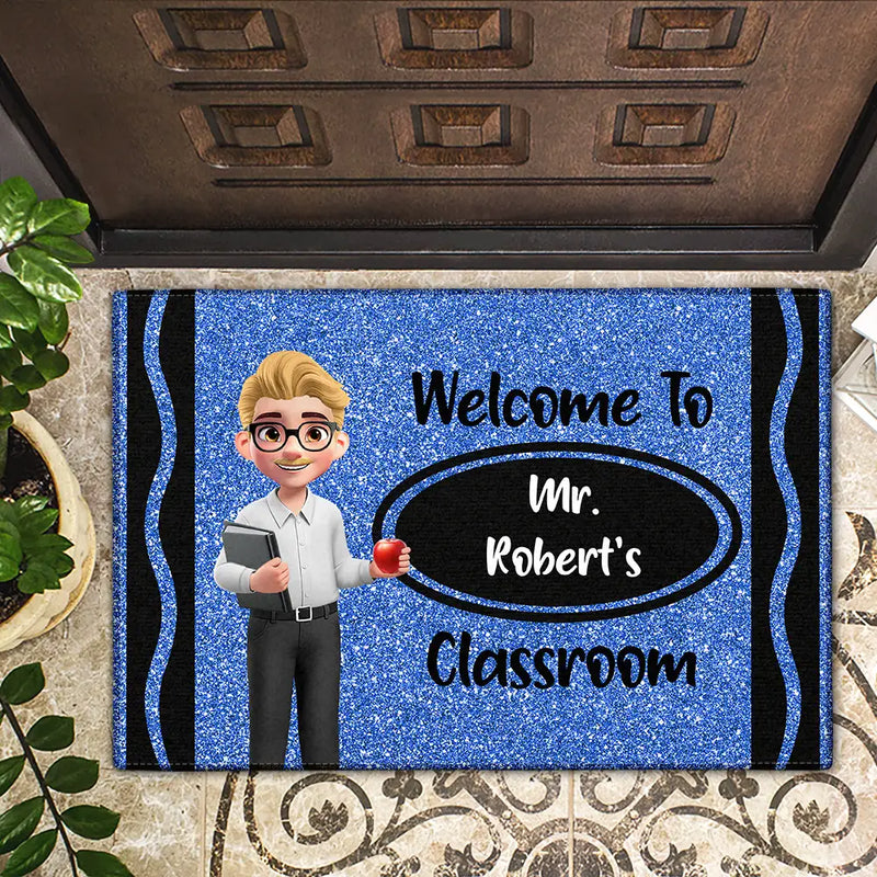 Teacher Beautiful Faux Glitter Effect Crayon Color Welcome To Classroom - Personalized Doormat - Back To School, Classroom Decor