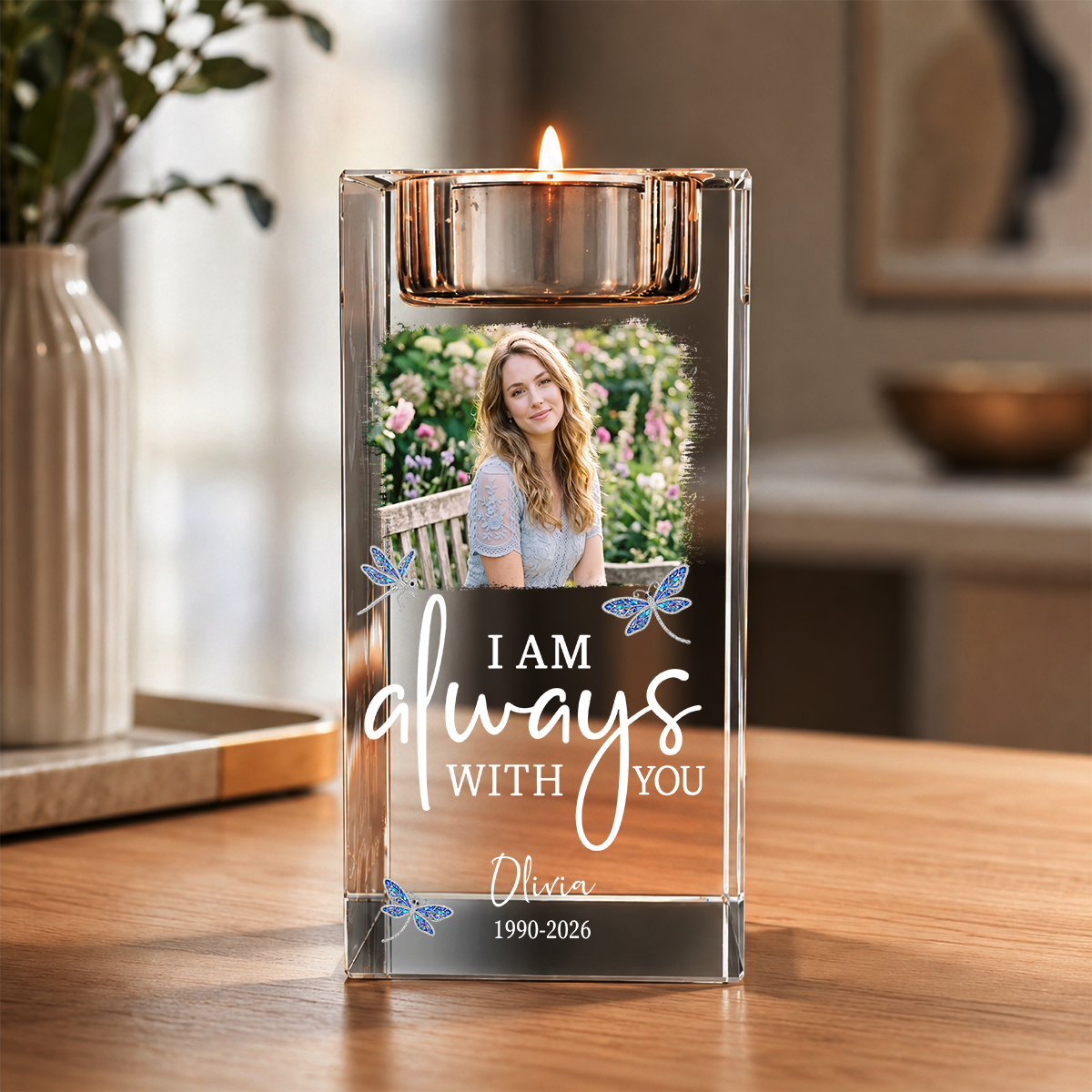 I Am Always With You Personalized Crystal Candle Holder