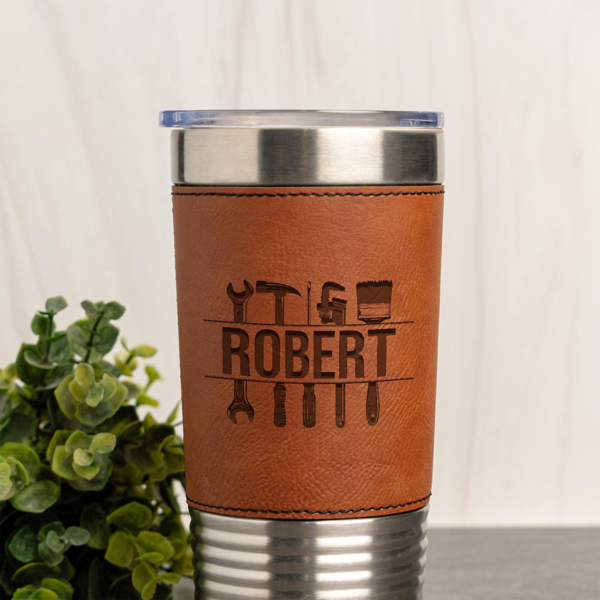 Personalized Contractor Tumbler, Leather Wrapped Tumbler, Builder Gift, Handyman Gifts, Janitor Gifts, Repair Maintenance Gifts,Painter