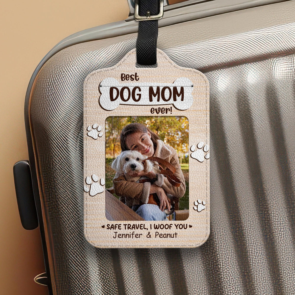 Personalized Dog Lover Leather Luggage Tag, Custom Photo & Name Engraved, Pet Travel Accessory, Gift for Dog Mom