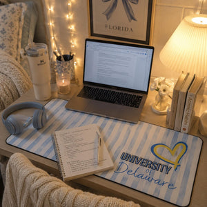 Custom College Desk Mat Heart Stripes |Personalized Name Desk Pad |Dorm Room Decor Aesthetic |Graduation Gift |Mouse Pad Preppy Coquette