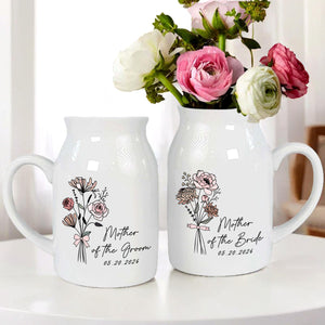 Personalized Wedding Gift For Mother Of The Bride & Groom, Mother's Day Gift For Mom, Birth Month Flower Vase, Mother of the Bride Ceramic Vase