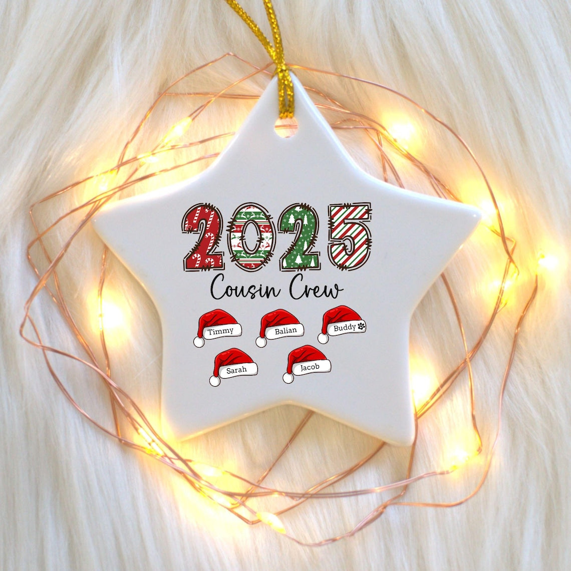 Cousin Family Ornament, Personalized Christmas Ornament, Family Christmas Gift, Custom Names Ornament, Santa Hat Ornament, Yearly Ornament