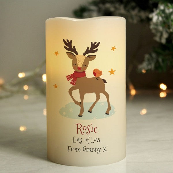 Reindeer Merry Christmas - Custom LED Flameless Candle - Christmas Gift For Kids
