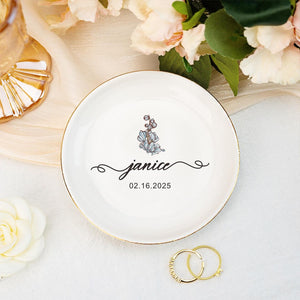 Personalised Birth Flower Trinket Dish, Flower Name Jewelry Dish, Bridesmaid Ring Dish Wedding Favors, Birthday Gift for Friend, Date Ring Dish