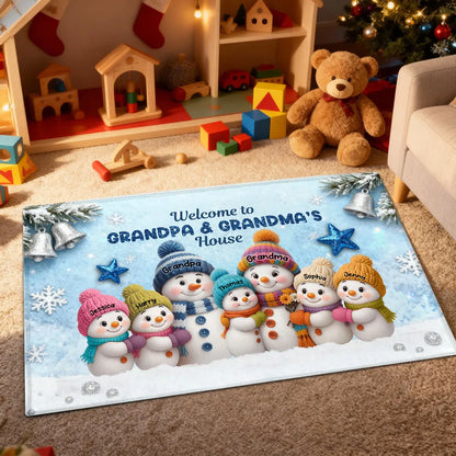 3D Effect Snowy Christmas Snowman Welcome To Grandma Grandpa House - Personalized Doormat - Christmas Gift For Grandma & Grandpa