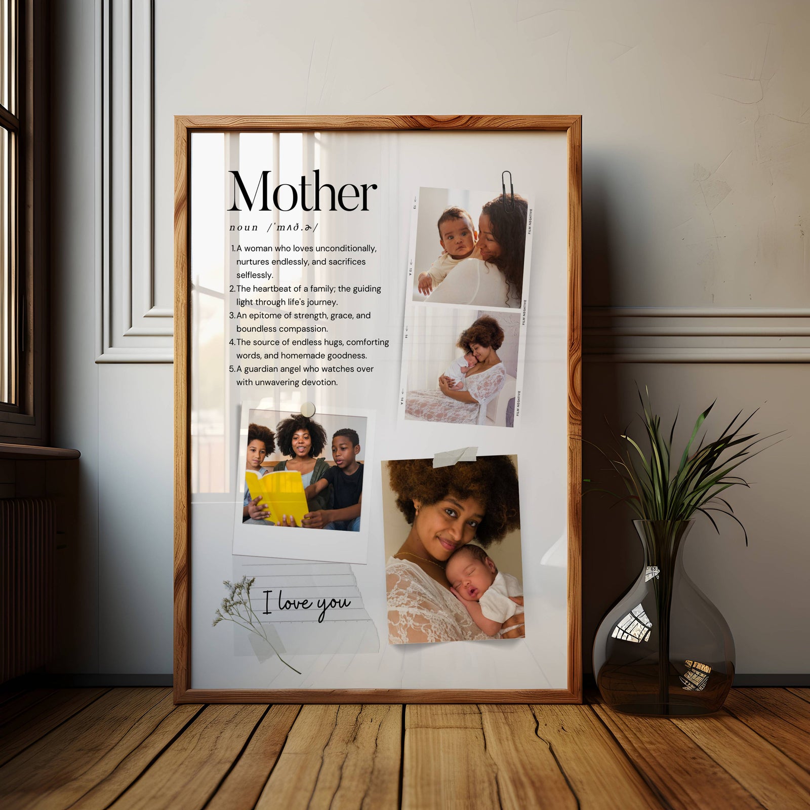 Personalized Mother Definition Canvas with Photo Collage, Mom Photo Collage Canvas, Mother's Day Gift from Kids