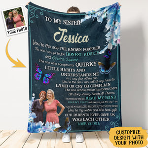 To My Sister You Are The One I've Known Forever Butterflies Blanket Gift For Sister Friend Family Birthday Gift Home Decor Bedding Couch Sofa Soft and Comfy Cozy Live Preview