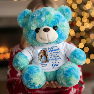 Heaven Is A Beautiful Place - Custom Name and Photo - Personalized Memorial Bear Plush