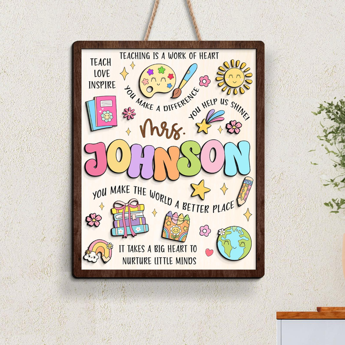 Custom Teacher Wooden Sign, Teacher Appreciation Gifts, Teacher Classroom Door Hanger, Thank You Teacher Gifts, Custom 3D Teacher Name Sign