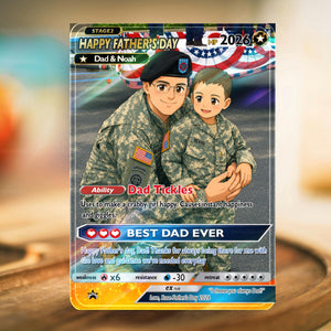 Custom Poke Card for Dad, Card For Soldier Dad, Personalized Father s Day Anime Gift, Holographic Trading Card for Him
