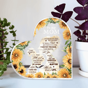 Sunflower Mommy & Daughter - Personalized Heart Shaped Acrylic Plaque - Gift For Mom From Daughter, Mother's Day, Birthday Gift