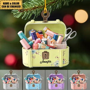 Personalized Sewing Box Christmas Ornament, Sewing Flower Kit Ornament, Gift For Sewing Lovers