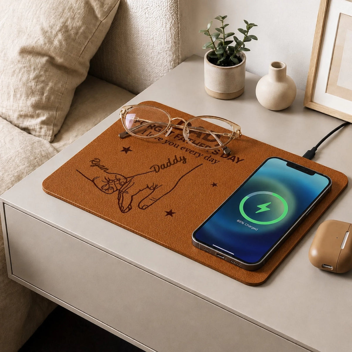 We Love You Everyday Kids Hold Dad's Hand - Personalized Wireless Charging Mat - Gift For Dad Grandpa, Father's Day Gift