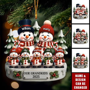 Snowman Family 2D Flat Ornament, Personalized Acrylic Ornament, Christmas Gifts For Grandpa, Grandma, Family