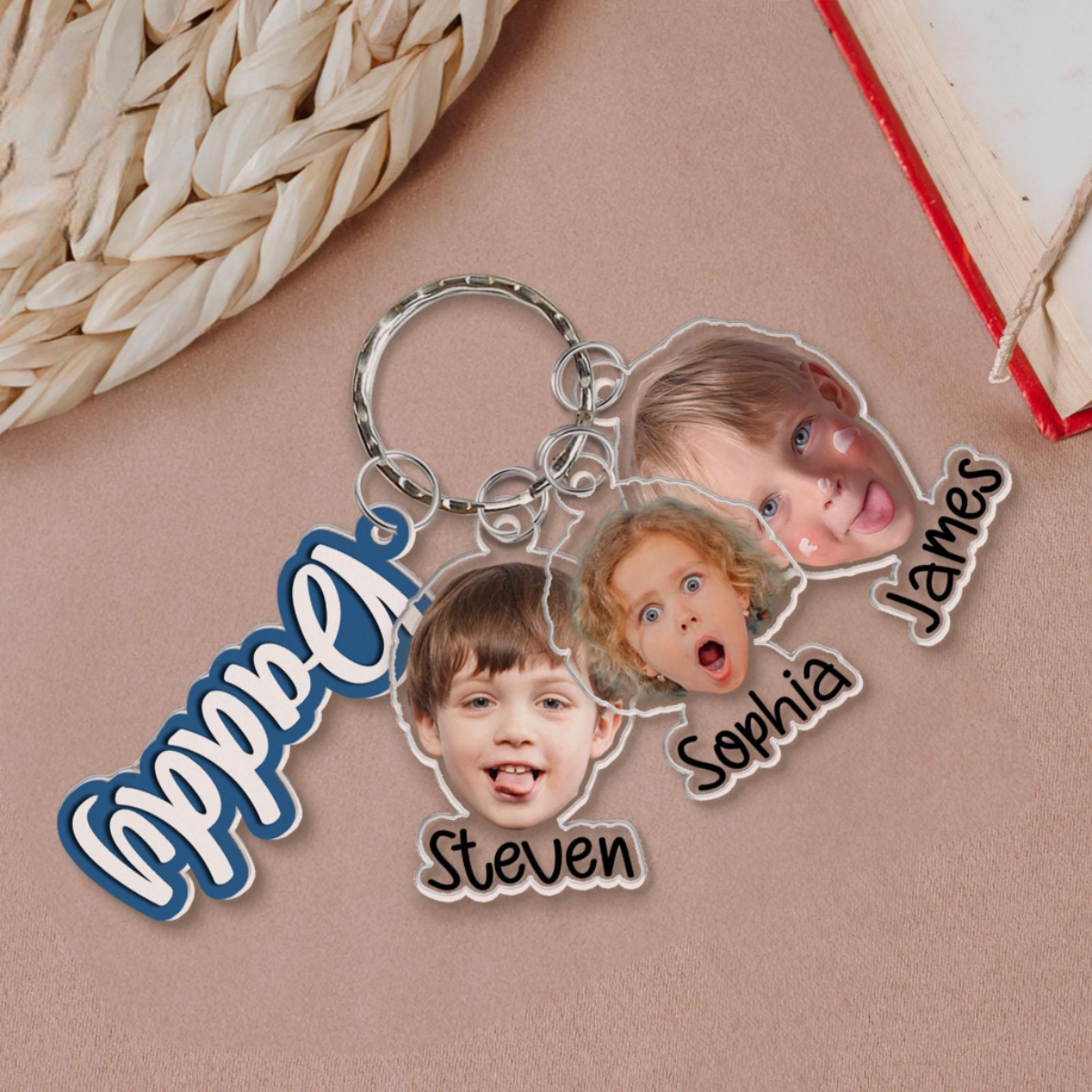 Custom Daddy Keychain With Kids Face Charm, Personalized Funny Face Keychain, Father's Day Gifts, Gift From Grandkids, Gift For Dad