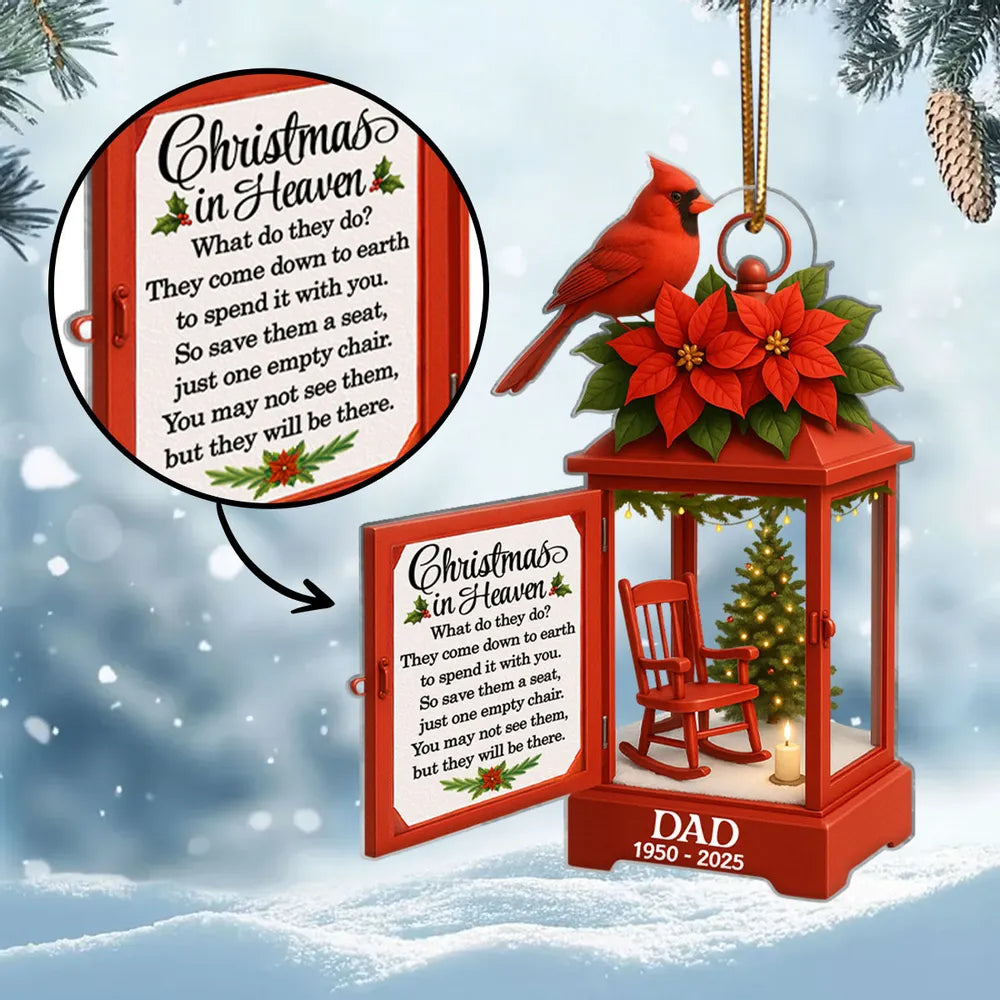 Personalized Lantern Memorial Chistmas Ornament, Christmas In Heaven, Sympathy Gift For Loss Of Loved Ones