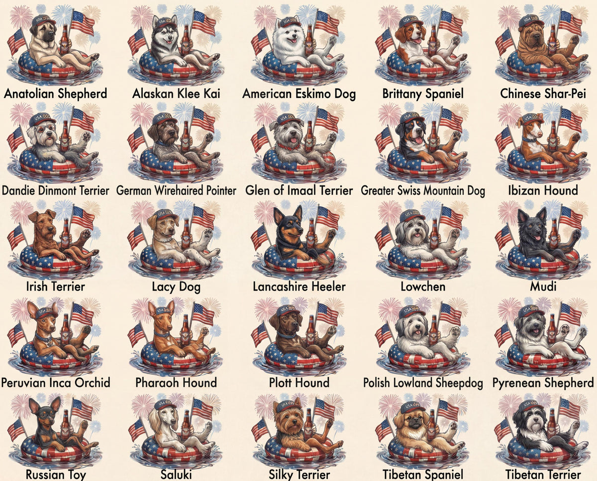 Patriotic Dogs Comfort Colors 4th of July Dog T-Shirts, 124+ Dog Breeds, Custom Available, USA Flag, Fireworks, USA 250 Shirt
