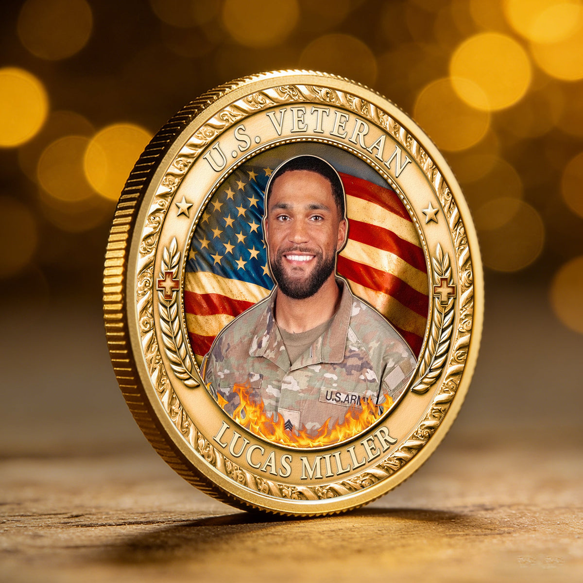 U.S. Veteran 250 Years Of Freedom Custom Photo - Personalized Metal Coin - Gift For Soldier, Veteran, Patriotic Gift