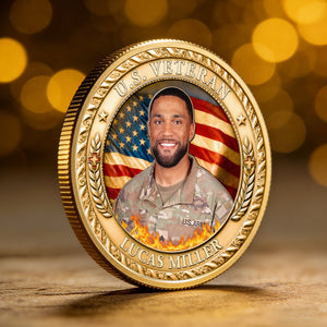 U.S. Veteran 250 Years Of Freedom Custom Photo - Personalized Metal Coin - Gift For Soldier, Veteran, Patriotic Gift