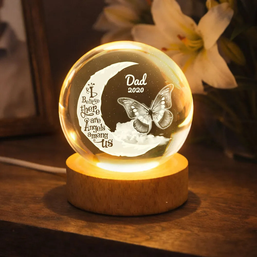 I Believe There Are Angels Among Us - Personalized Crystal Ball LED Night Light - Memorial Gift For Family