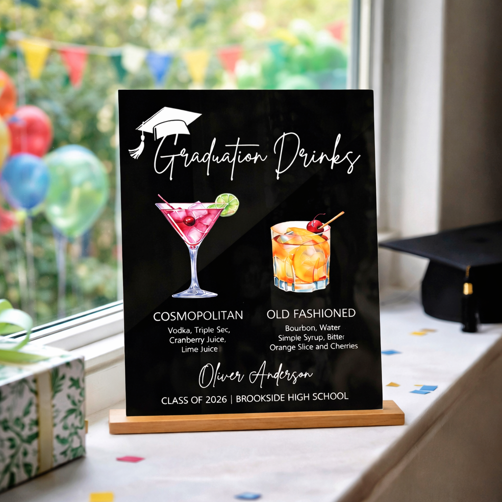 Personalized Graduation Drink Menu Sign, Custom Graduation Bar Menu Acrylic Sign, Class of 2026 Grad Party Decor, Graduation Cocktail Menu