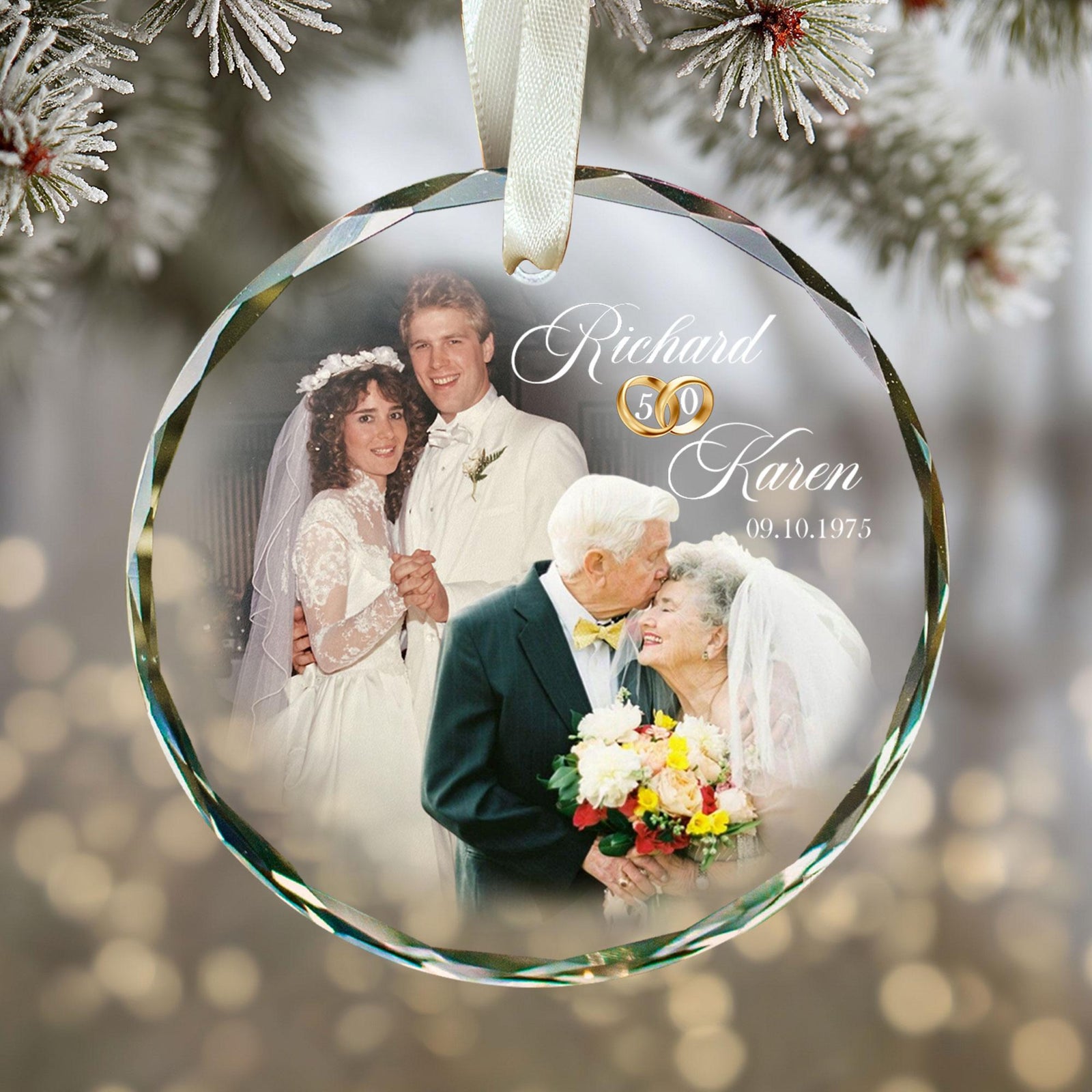 Personalized Wedding Anniversary Ornament, Custom Wedding Photo Ornament, 50th Anniversary Gift For Grandparents, Christmas Gift For Parents