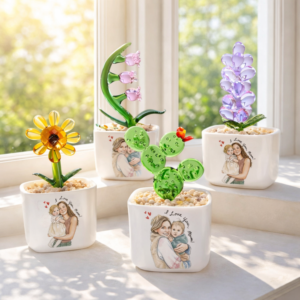 Custom Photo Watercolor Glass Planter, Personalized Flower Pot Gift for Mom, Mother's Day Gift, Birthday Gifts, Succulent Plant Decor