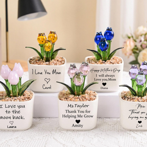 Glass Tulip Gift for Mom, Personalized Glass Flower Pot, Mother's Day Gift, Custom Everlasting Floral Desk Decor