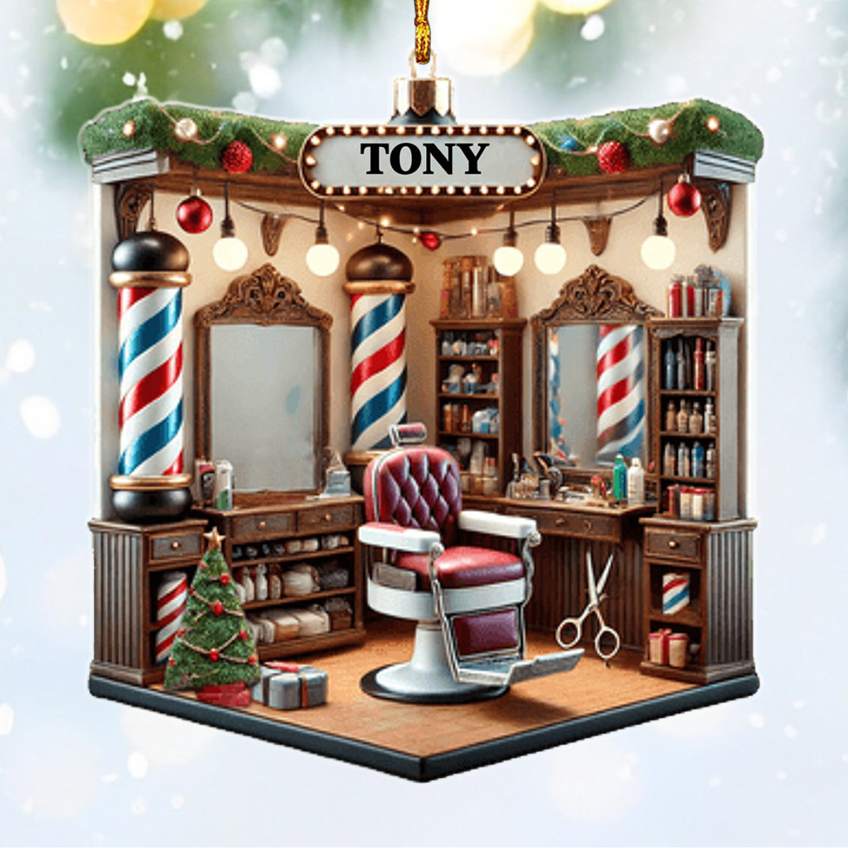 Custom Name Barber Shop Personalized Christmas Ornament
