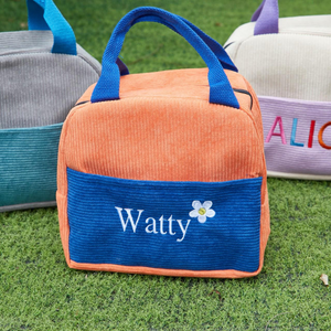 Embroidery Name Lunchbox Bag Corduroy Personalized Lunch Bag With Yarn Name Gift for Kid Gifts, Back to School Kid Lunch Bag