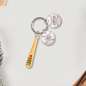 Personalized Daddy Baseball Keychain Gift, Father's Day Gift from Son Daughter, Custom Keychain with Kid Names, Gift for Husband, Dad Gift